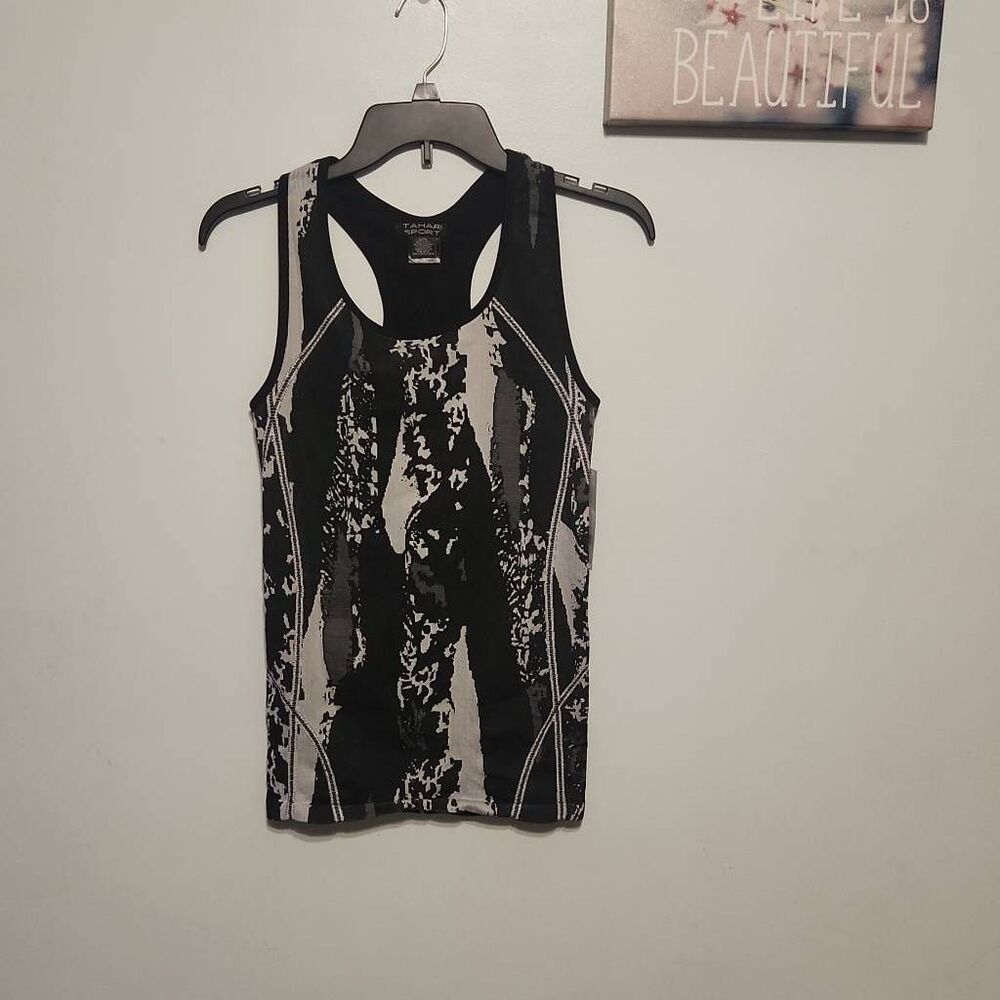 NWT Tahari Sport L/XL Athletic Tank Black Gray Racerback Gymcore Athleisure